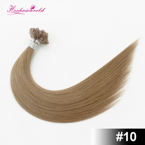 Light Brown #10 Light Color Nail/U Tip Straight Hair Extensions (100strands/100grams)
