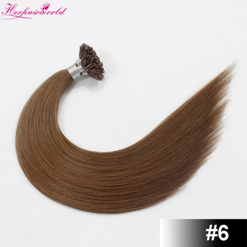 Chestnut Brown #6 Dark Color Nail/U Tip Straight Hair Extensions (100strands/100grams)