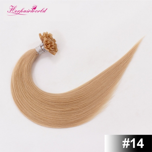 Dark Blonde #14 Light Color Nail/U Tip Straight Hair Extensions (100strands/100grams)