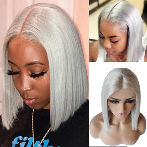 12 Inch #Grey Transparent Closure Bob Style Lace Wig