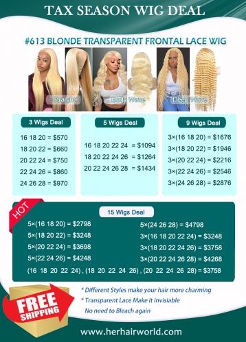 2023 Tax Season #613 Blonde Transparent 13*4 Frontal Lace Wigs Deal