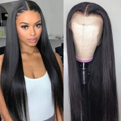 Natural Black Straight Full 13*4 Frontal Transparet Lace  Wig 100% Virgin Human Hair Wig Big Lace Wig For Women