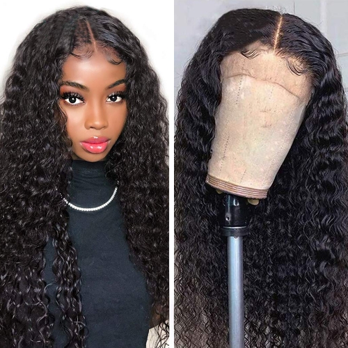 Deep Wave (180% Density) 13×4 Transparent Lace Human Virgin Hair Frontal Wig