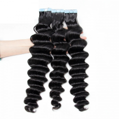 100% Virgin Human Hair Natural Black Loose Deep Wave Tape In Hair Extensions (20pcs/50grams)