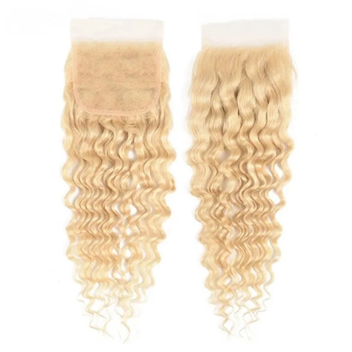 Wholesale Platinum Blonde #613 Deep Wave 4*4 Lace Closure