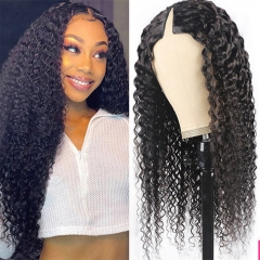 Deep Wave #1B Natural Black V Part Wigs 100% Virgin Human Hair 180% Density