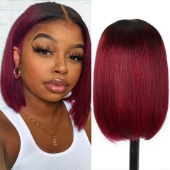 #1B/99J Straight 13*4 Frontal Lace Wig 180% Density Bob Style Wig