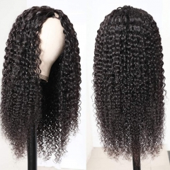 Kinky Curly #1B Natural Black U Part Wigs 100% Virgin Human Hair 180% Density