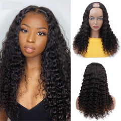 Deep Wave #1B Natural Black Beginner Friendly U Part Wigs 100% Virgin Human Hair 180% Density