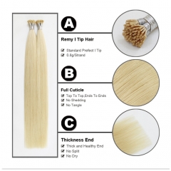 Bleach Blonde #613 Light Color Stick/I Tip Straight Hair Extensions (100strands/100grams)