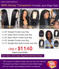 180% Density Transparent Frontal Lace Wigs Deal