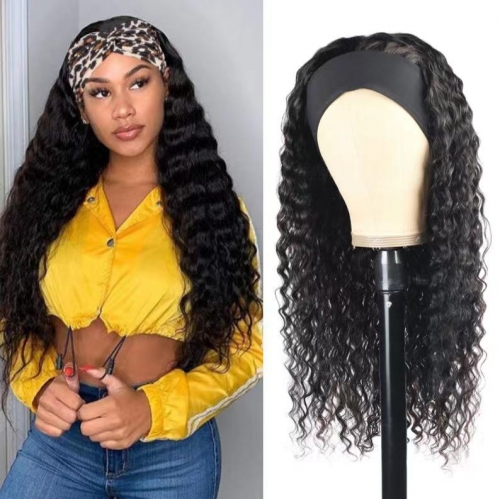 Deep Wave #1B Natural Black Flexible 180% Density Beginner Friendly Headband Wig