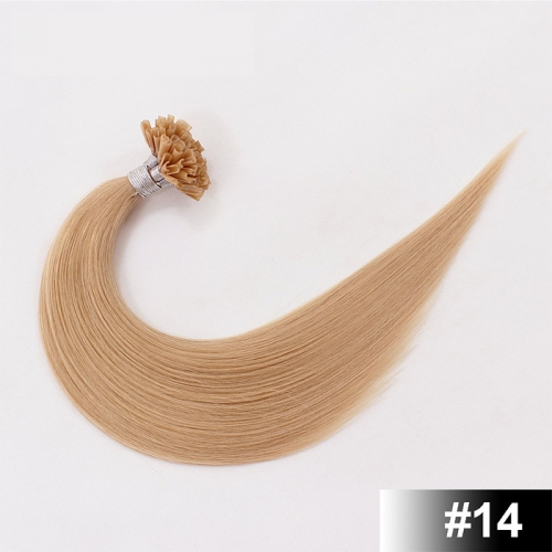 Dark Blonde #14 Light Color Nail/U Tip Straight Hair Extensions (100strands/100grams)