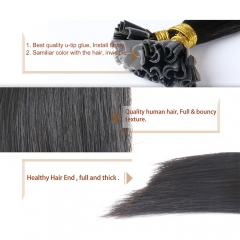 Natural Black #1B Dark Color Nail/U Tip Straight Hair Extensions (100strands/100grams)