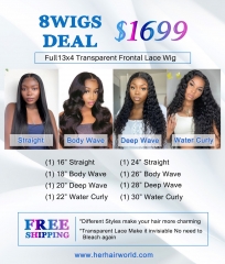 8 Wigs Deal Full 13*4 Transparent Frontal Lace Wig $1699