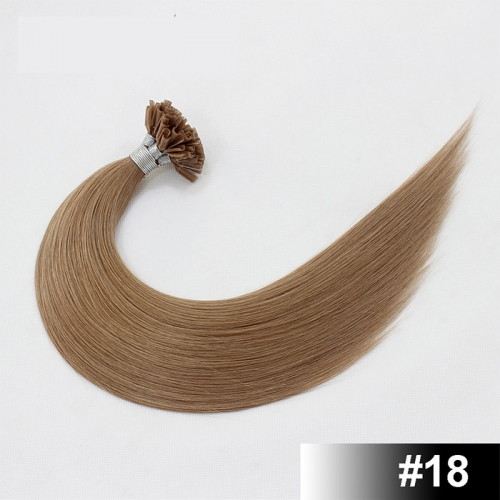 Ash Blonde #18 Light Color Nail/U Tip Straight Hair Extensions (100strands/100grams)