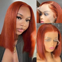 Beginner Friendly Ginger Orange Color Wig #350 Straight Bob Style 13x4 Transparent Frontal Lace Wig Human Hair Wigs For Women