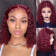 Burgundy Short Curly Bob Human Hair Wigs For Women 180% Density Natural Pre-Plucked Brazilian Lace Frontal Wigs 99j Colored Bob Wigs