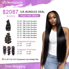Free Shipping 12A BUNDLES DEAL Wholesale Package Deal $2087 (Virgin Hair 36pcs)