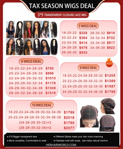 2024 Tax Season Wigs Deal 5x5 Transparent Closure Lace Wigs Deal