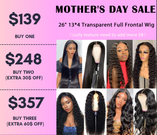 Mother's Day Sale 26 Inch 13x4 Transparent Full Frontal Lace Wig