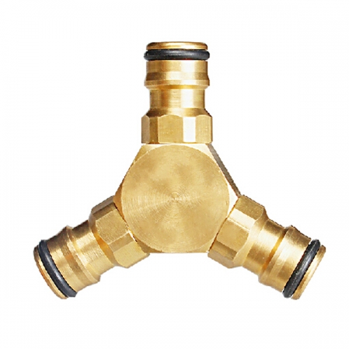 Brass 3-way garden hose connector