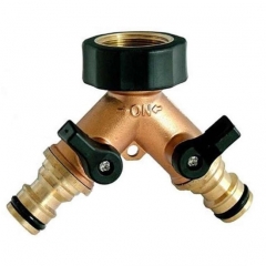 Brass 2-way garden hose splitter