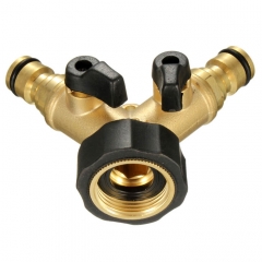 Brass 2-way garden hose splitter