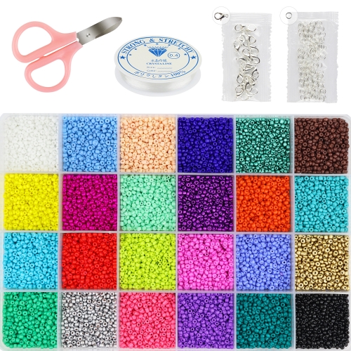 AK KYC 24000 pcs Glass Seed Beads 2MM Small Beads for Jewelry Making 24 Assortment Opaque Color Hole 0.6mm Bracelets Necklaces DIY Crafts Beading Kits