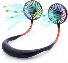 Personal Fan, Neck Fan Portable USB Fans with Three Levels of Wind USB Rechargeable 2000mAh Battery, Red and Blue LED Lights, Private Fan are Suitable