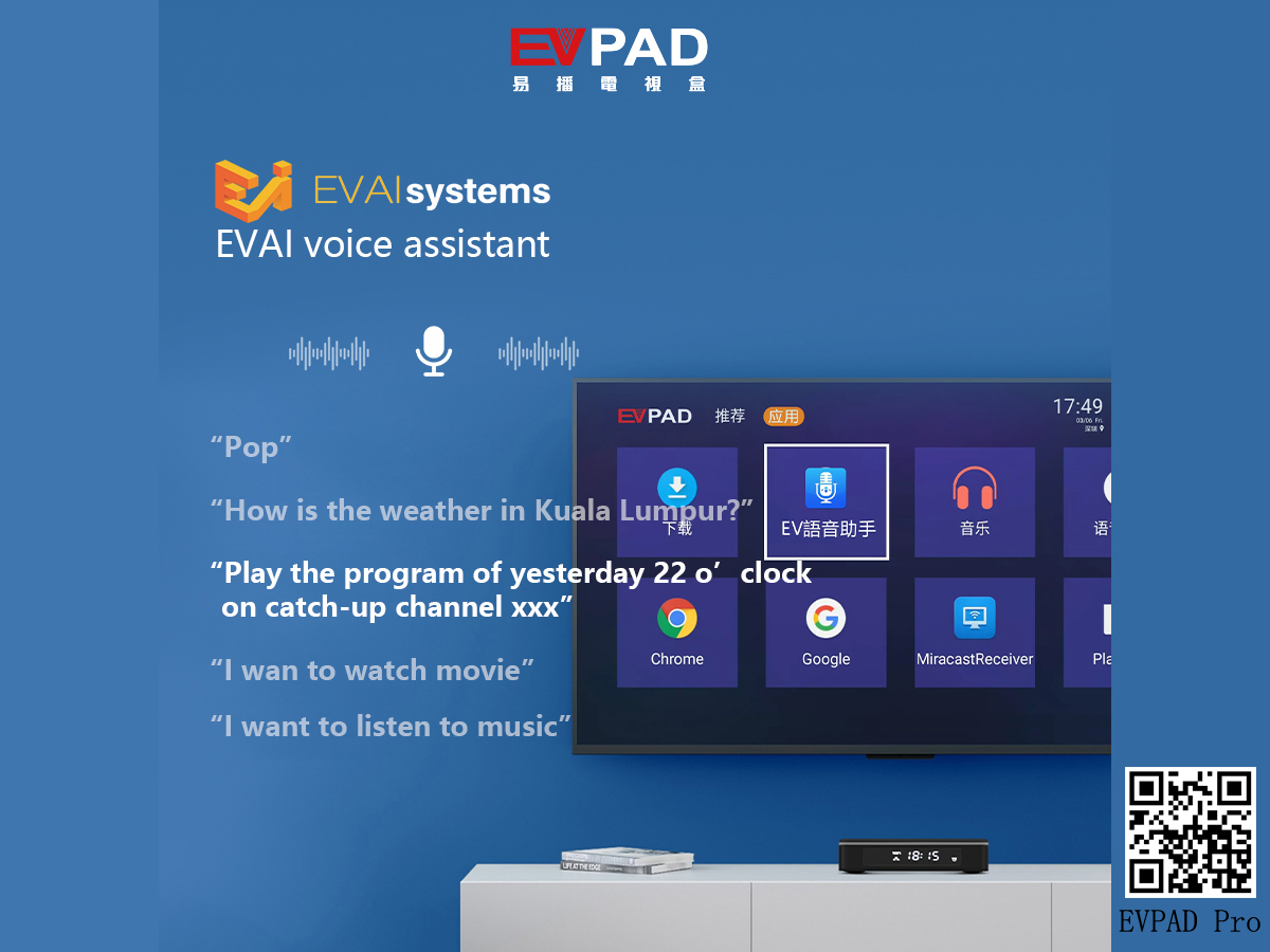 EVPAD A TVbox with smart voice control and multi-country selection