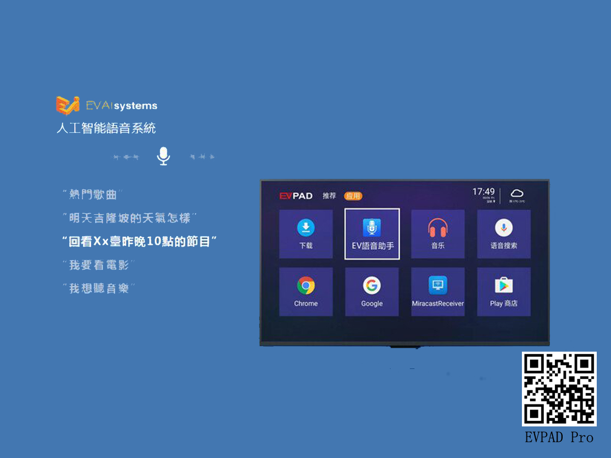 EVPAD 스마트 음성 제어 및 다중 국가 선택 기능이 있는 TVbox
