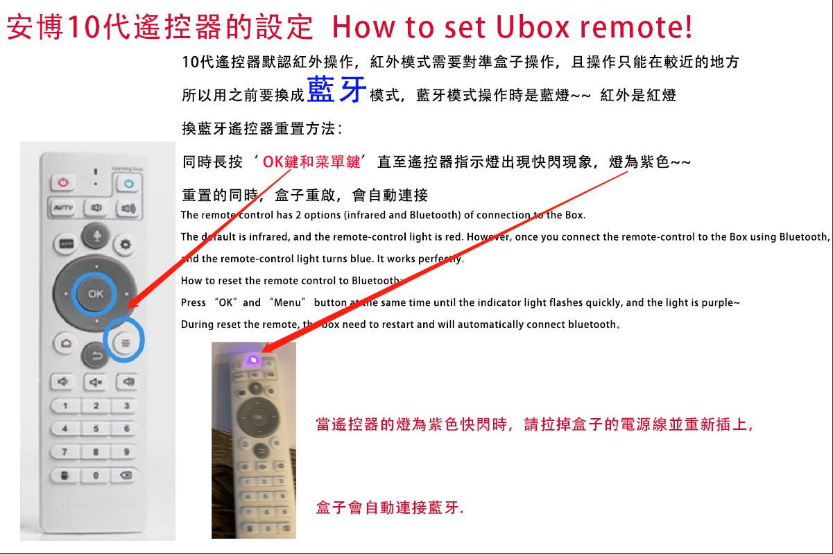 Como emparelhar a conexão Bluetooth com o controle remoto UBox?