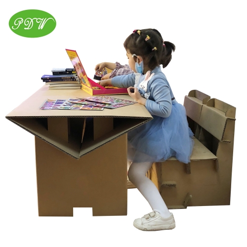 Eco-friendly cardboard furniture a set of desk and chairs