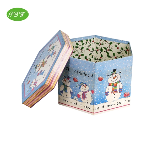 Christmas hexagon cardboard packaging box with lid