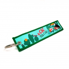 Woven keychain with high-resolution logo