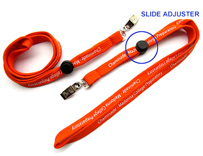 Flat braid tubular lanyard with slide adjuster