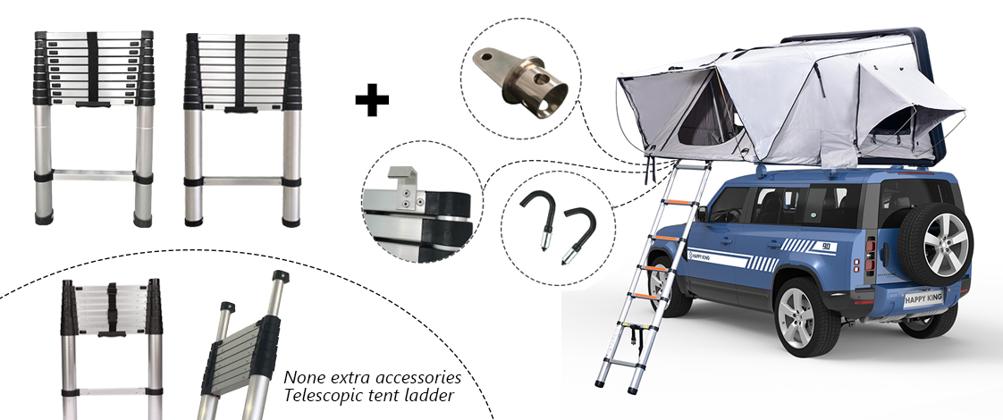 Three options of telescopic ladders for roof tent