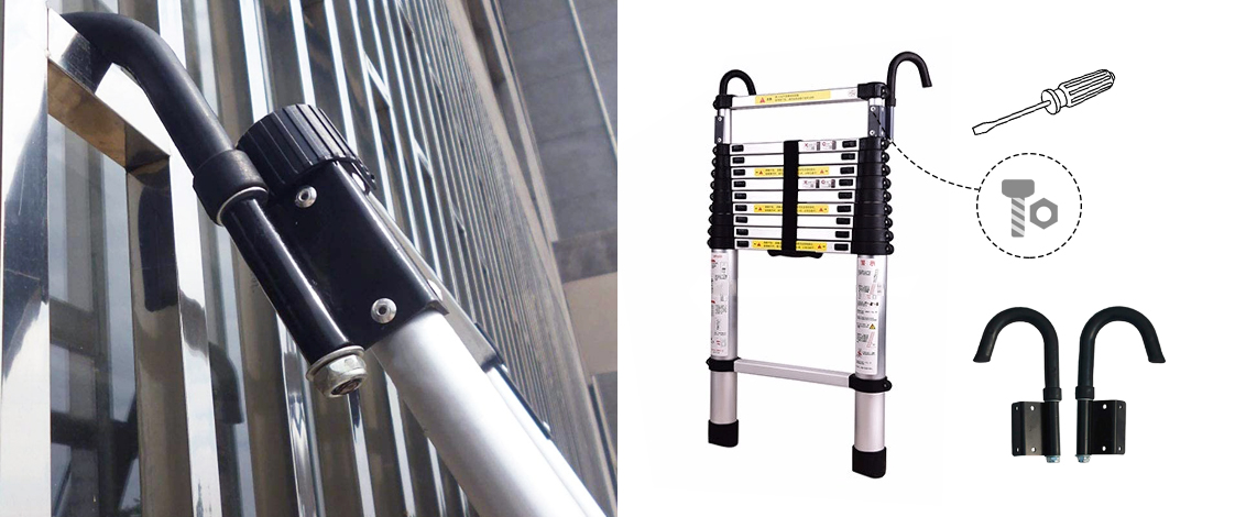 telescopic ladder with external screw fixing hook for roof top tent