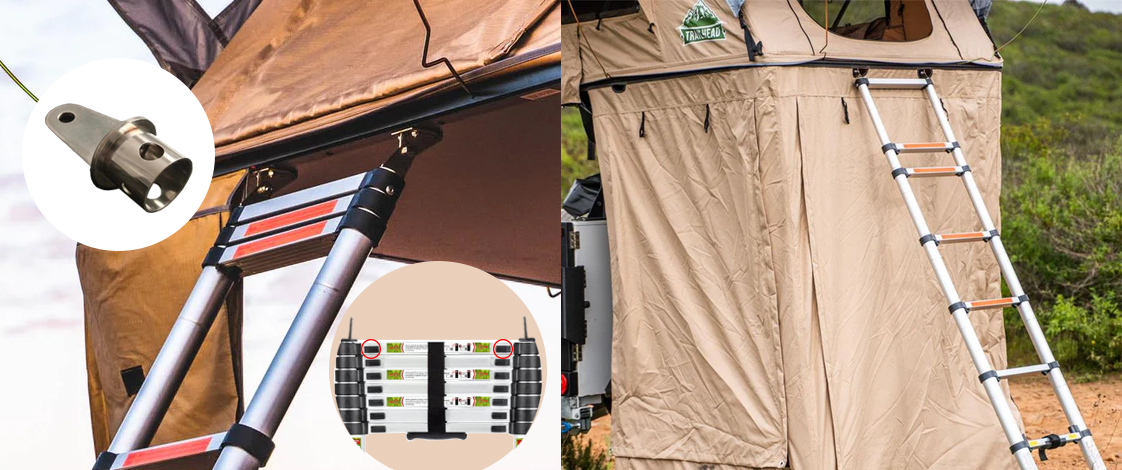The best way to use a telescopic ladder as a tent ladder is to add a small hook on the top