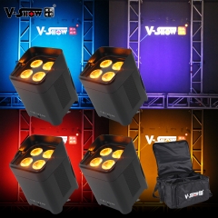 shipping from Euro 4pcs with bag V-Show outdoor waterproof IP65 battery powered wireless dmx 4leds 18W 6in1 rgbwa uv led uplight