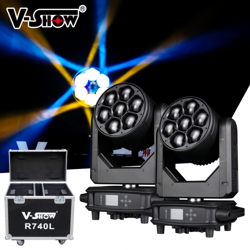 V-Show 2pcs witih flycase hold2 7 * 40W RGBW 4in1 LED Splash 7 Fixture LED Beam Wash Zoom Lights DMX512 Wash Led Stage Lighting DJ
