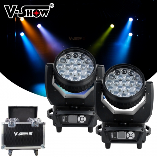 2pcs With Flight Case AURA 19x15w RGBW 4in1 Beam Wash Moving Head Light With Zoom Function Backlight Dj Light For Disco Stage