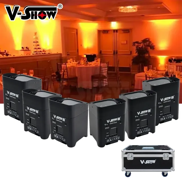 VSHOW WBRF0606 6pcs With Flightcase Battery Wireless DMX Wifi Remote Control Led Wedding Uplight 6x18w RGBWAUV 6in1 Dj Par