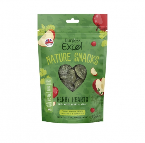 UK Burgess Excel Herby Hearts with Mixed Herbs & Apple for Chinchilla Rabbit Guinea Pig (60g)