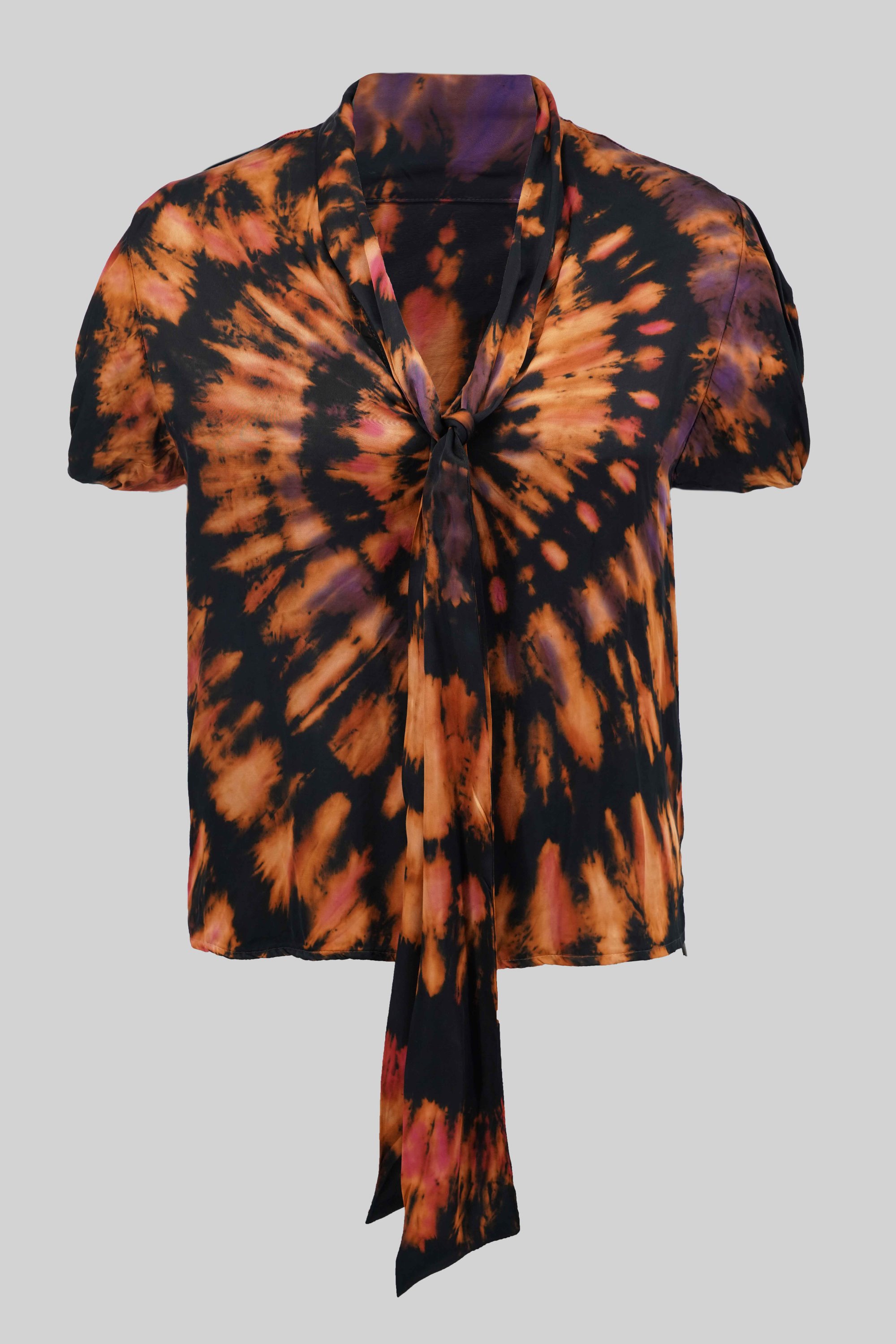 Spiral Tie-dye Front Tie Short-Sleeve Blouse,T-SHIRT