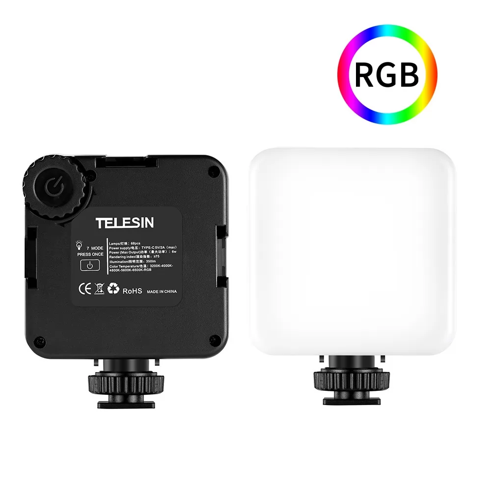 TELESIN Mini RGB LED Video Light 2000mAh Portable Pocket Photographic Lighting Vlog Fill Light Smartphone DSLR SLR Lamp
