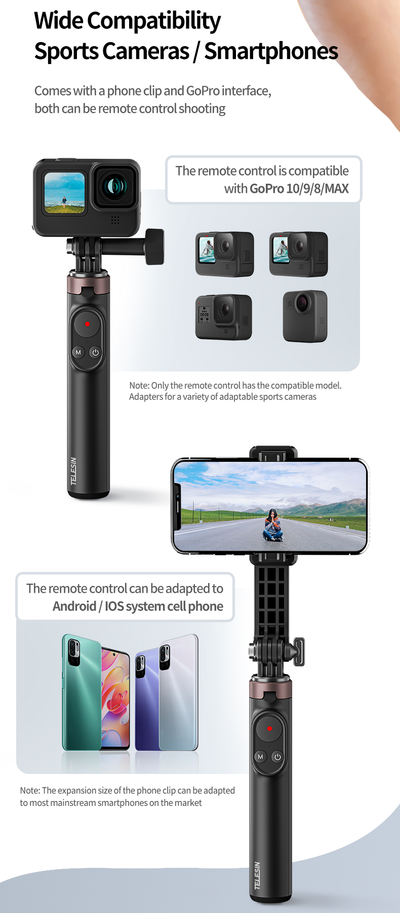 Selfie Monopods TELESIN 80M Télécommande Bluetooth Pour GoPro Hero 11 10 9  8 Max Avec Dragonne Smart Phone Action Caméra Accessoires 230412 Du 20 €