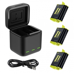 TELESIN 3 Slots LED Storage Charger Box with Batteries for GoPro Hero 12/11/10/9
