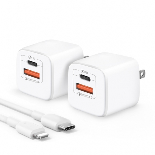 【2個入りセット】PD 20W USB-C 充電器 2ポート Type C 急速充電器(PDケーブル付き/USB-C＆USB -A/PSE認証済/Power Delivery 3.0/超小型) ACアダプター 軽量 スマホ充電器 iPhone 12 / 12 Pro / 11/iPad Air/An